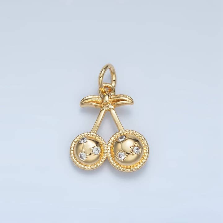 Mini charm de cereza con circonita cúbica y relleno de oro de 24 quilates | M045 para venta al por mayor de Aim Eternal