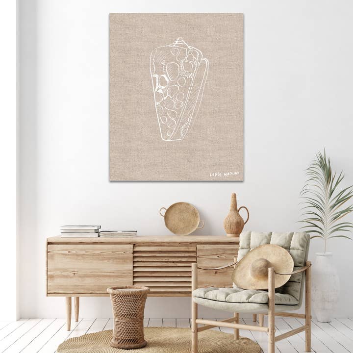 Leopard Cone Sea Shell Linned Udskriv på lærred for engroshandel hos Libby Watkins