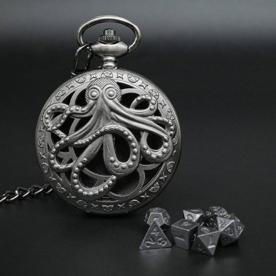 Tabletop Dominion Limited - Wholesale Pocket Watch - Unisex - Kraken's Keepsake | Pocket Watch Case | Ancient Silver2