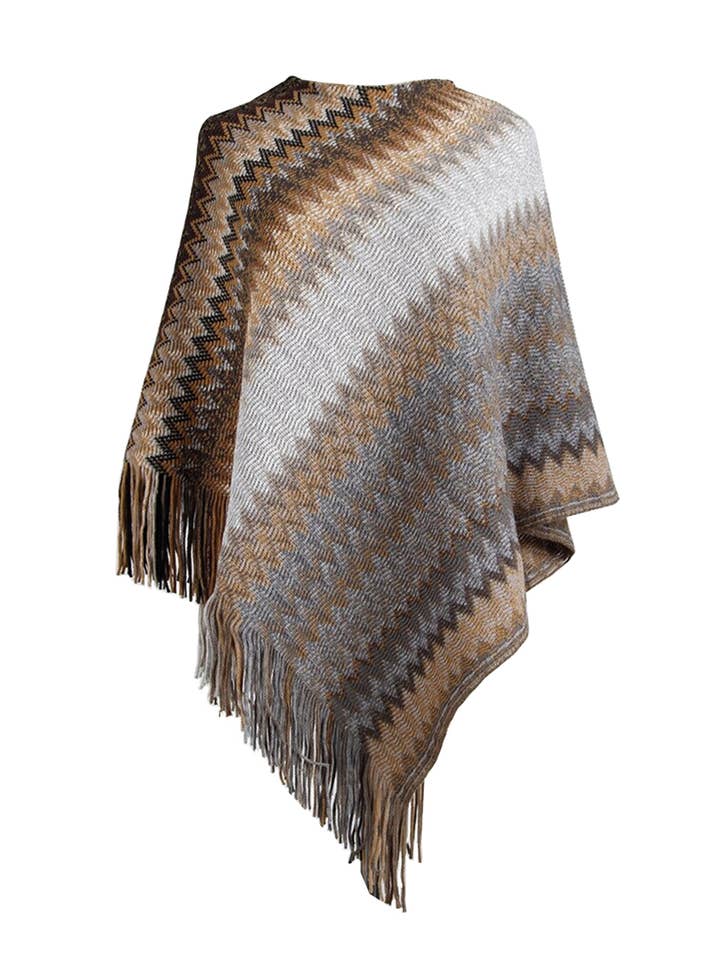 Fennco Styles - Wholesale Poncho - Women's - Knitted Zig-Zag Pullover Poncho Sweater
