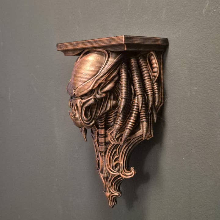 Étagère murale crâne extraterrestre – Support mural biomécanique inspiré de Giger – Décor d'étagère d'horreur de science‑fiction – Sculpture artistique xénomorphe gothique pour la vente par 3DijkstraFinds