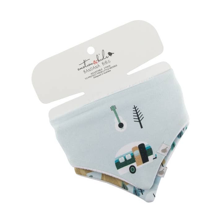 Retro Camping Organic Cotton Bandana Bibs for wholesale by Emotion & Kids