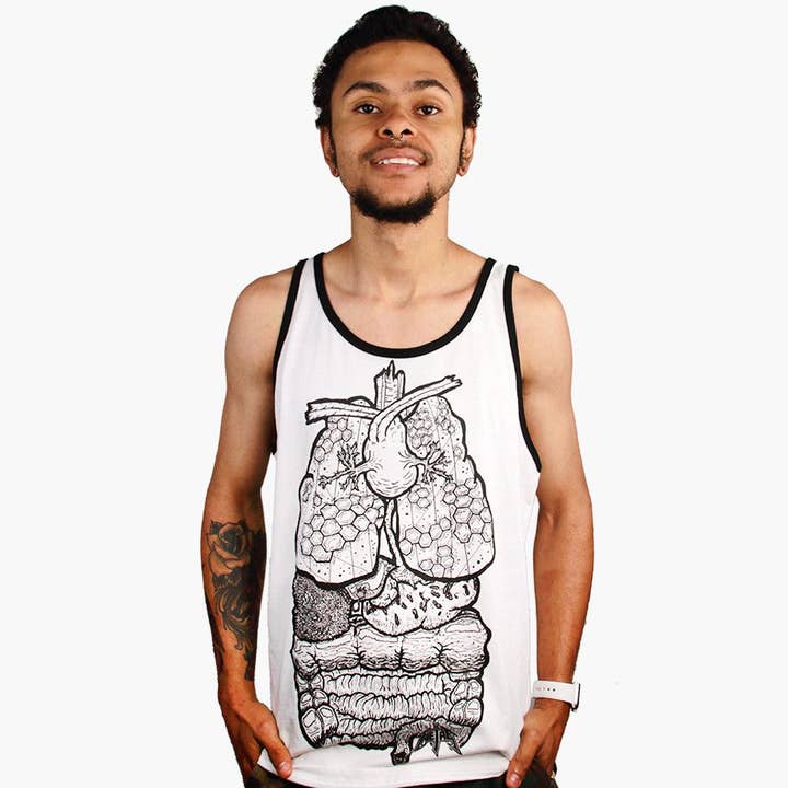 Color-Me Anatomy — Débardeur unisexe blanc (bordure noire) pour la vente par Metal the Brand