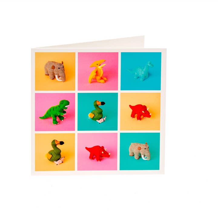 Best Years Ltd - Wholesale Baby Card - Knitted Dinosaur Toys in Grid Pattern Greetings Card