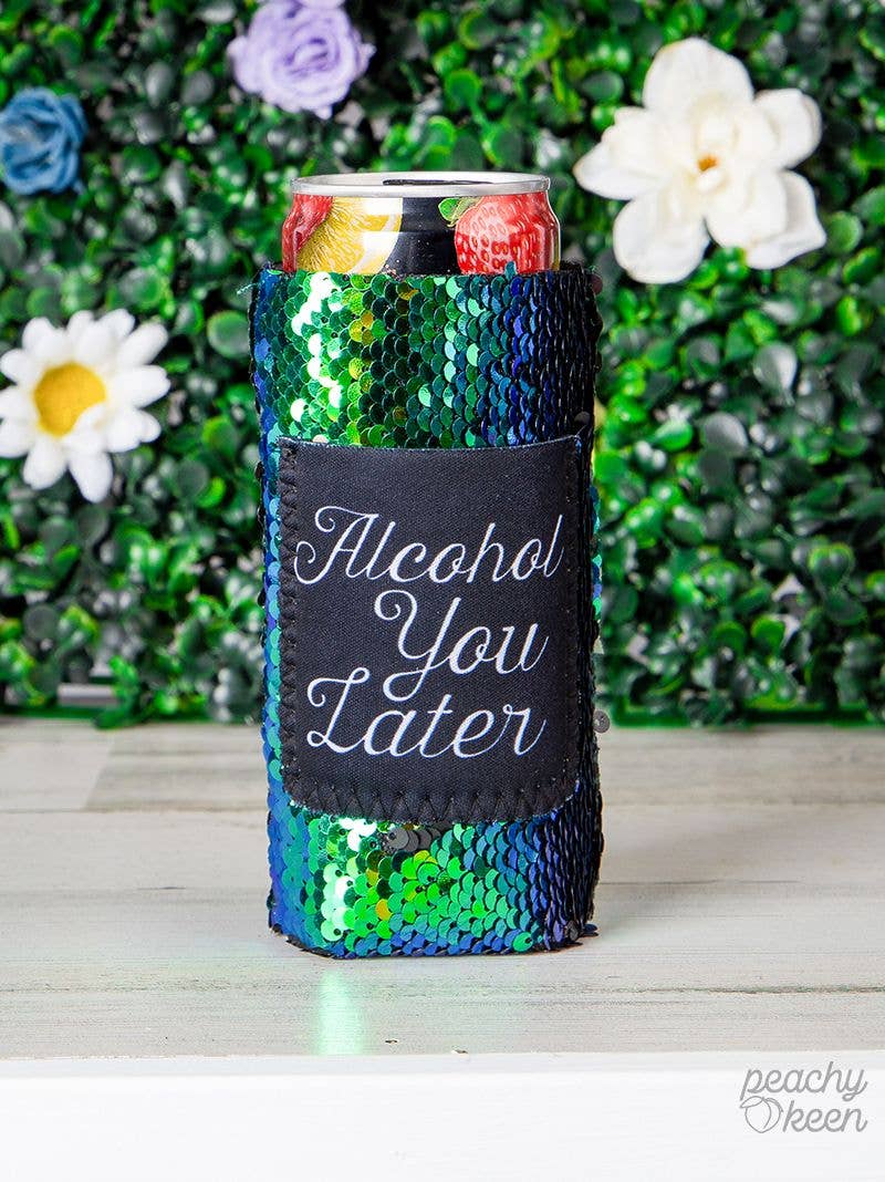 Peachy Keen Alcohol you Later Sequin Shifting Slim Can Cooler for wholesale on Faire1