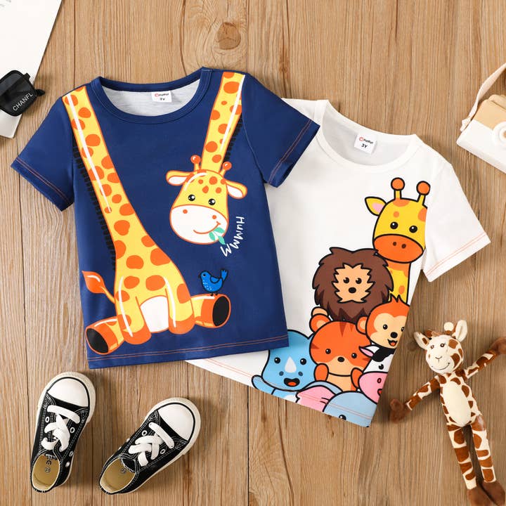 PatPat - Wholesale Screen Printed T-Shirt - Kids - Toddler Boy Animal Giraffe Print Short-sleeve Tee4