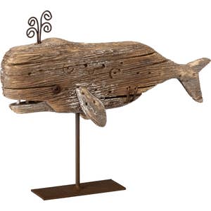 Large Rustic Wood Whale Tail Tabletop Nautical Decor
