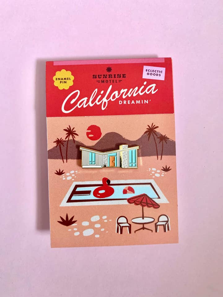 California Dreamin’ Enamel Pin for wholesale by sunrise motel