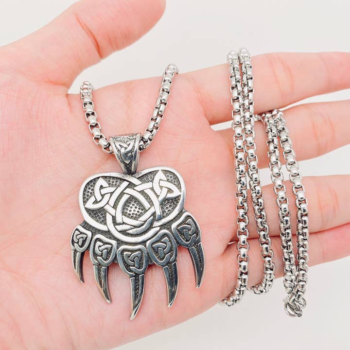 Mio Queena - Wholesale Pendant/Charm Necklace - Stainless Steel Celtic Knot Bear Claw Charm Necklace -MJ/MNP