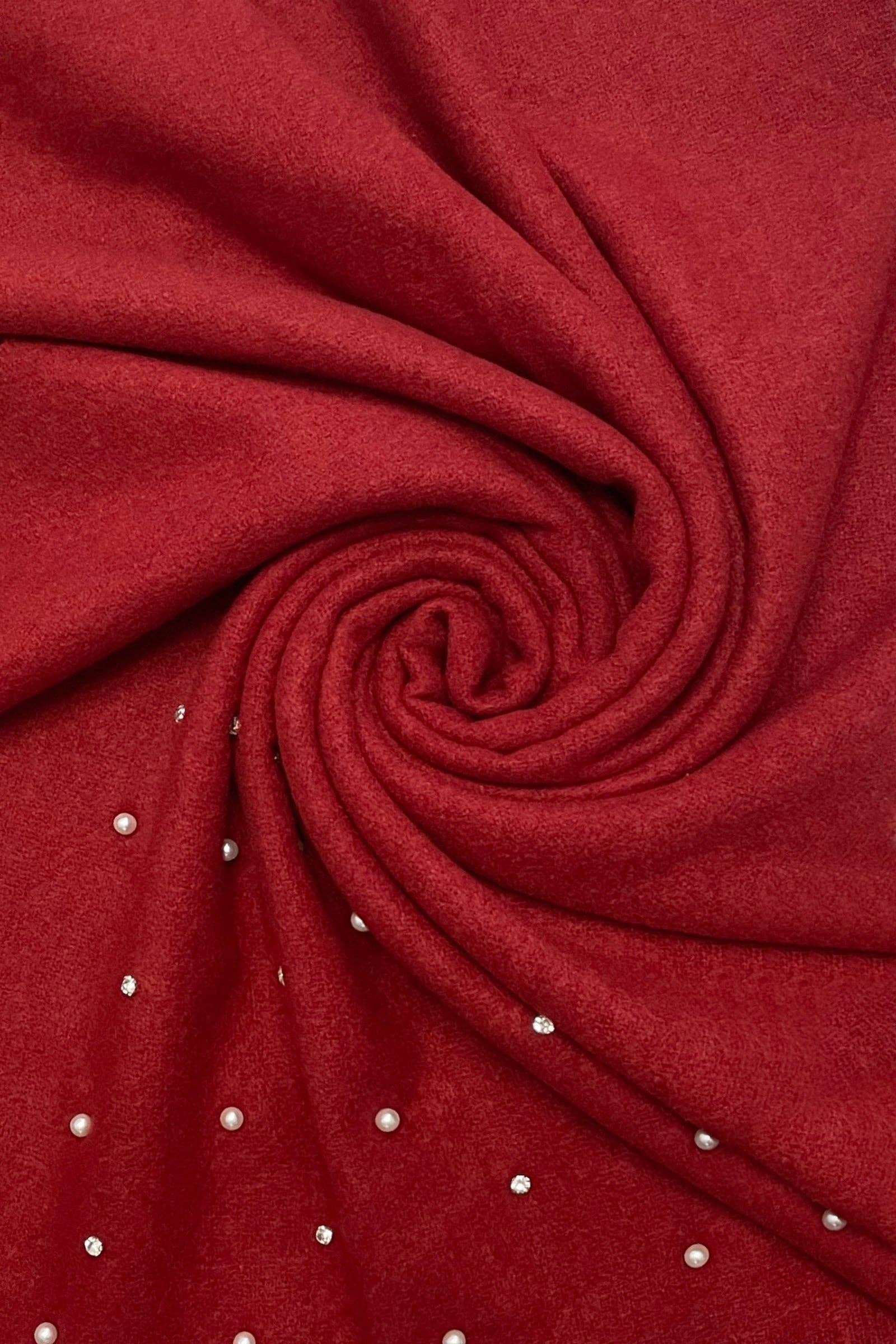 Fashion Scarf World - Wholesale Scarf - Women's - Pearl and Diamante Plain Wool Frayed Scarf3