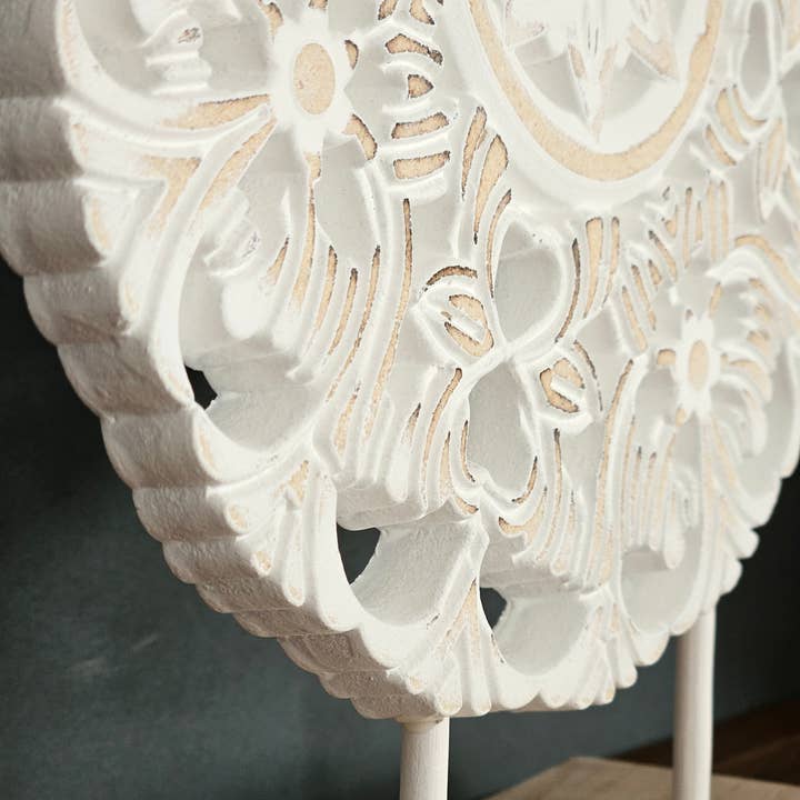 Meinposten – wholesale Dekorativt bordsobjekt – Dekoration med sockel Ställ träbild Shabby vintage blommönster Rund Ø 23cm