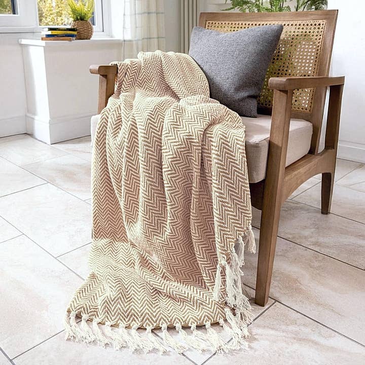 Allure Bath Fashions - Wholesale Throw Blanket - Audley Chevron Herringbone Throw Blankets - 100% Cotton