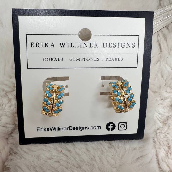 Turquoise Filigree Fern Small Hoops | Erika Williner Designs for wholesale by Erika Williner Designs