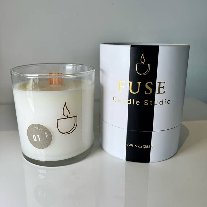 Red Currant + Mint- 9 oz Soy Wax Blend Candle | Wood Wick for wholesale by Fuse Candle Studio