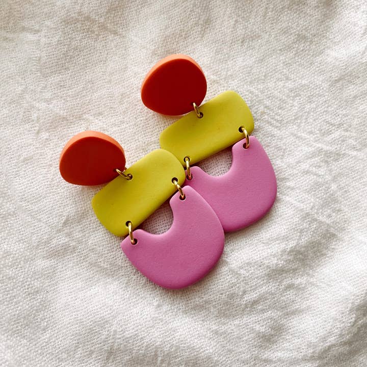 Kennedy | Colorblock Polymer Clay Earrings for wholesale by Meadow & Mae