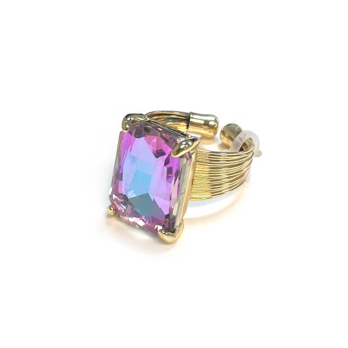 StarryNYC - Wholesale Cocktail/Statement Ring - Square Glass Cushion Cut Cocktail Adjustable Wire Ring