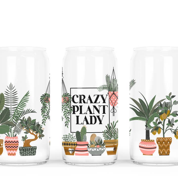 DIYxe - Wholesale Drinking Glass/Cup - Crazy Plant Lady Glass Can w Bamboo Lid | Sarcasm Glass Can1