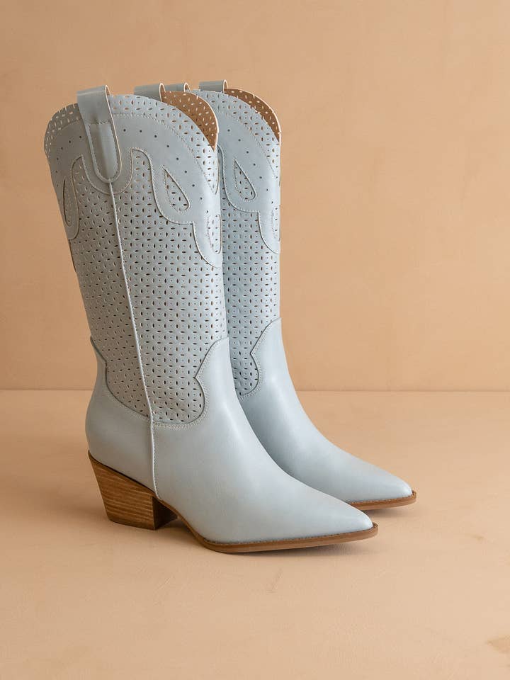 The Gabby | Blue Perforated Western Boot for wholesale on Faire2
