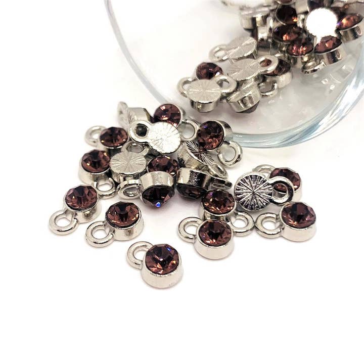 Small Pink Mauve June Birthstone Rhinestone Charms, 9x6mm for wholesale by Guerrilla Charm