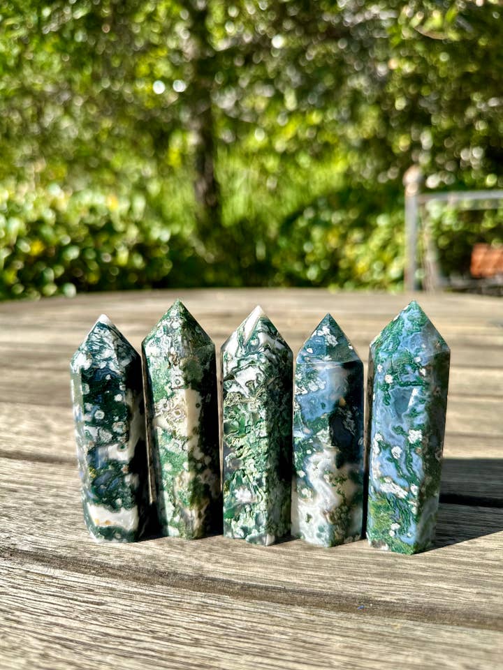 Wholesale Lot Natural Moss Agate Obelisk Tower Point for wholesale by SunlitSage