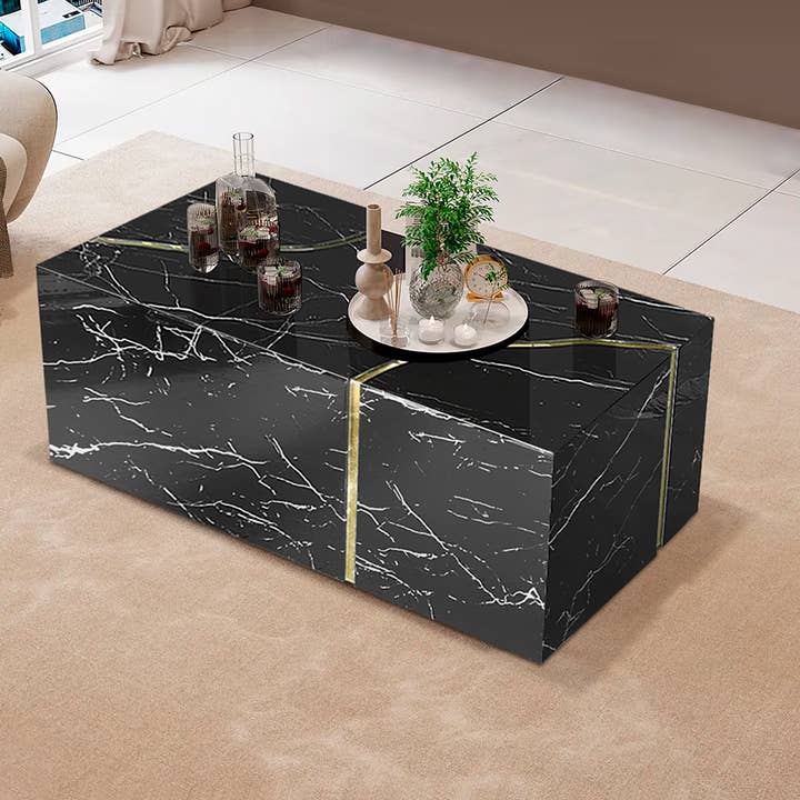 Mesa de café negra de diseño moderno con detalles dorados para venta al por mayor de Amazing Rugs