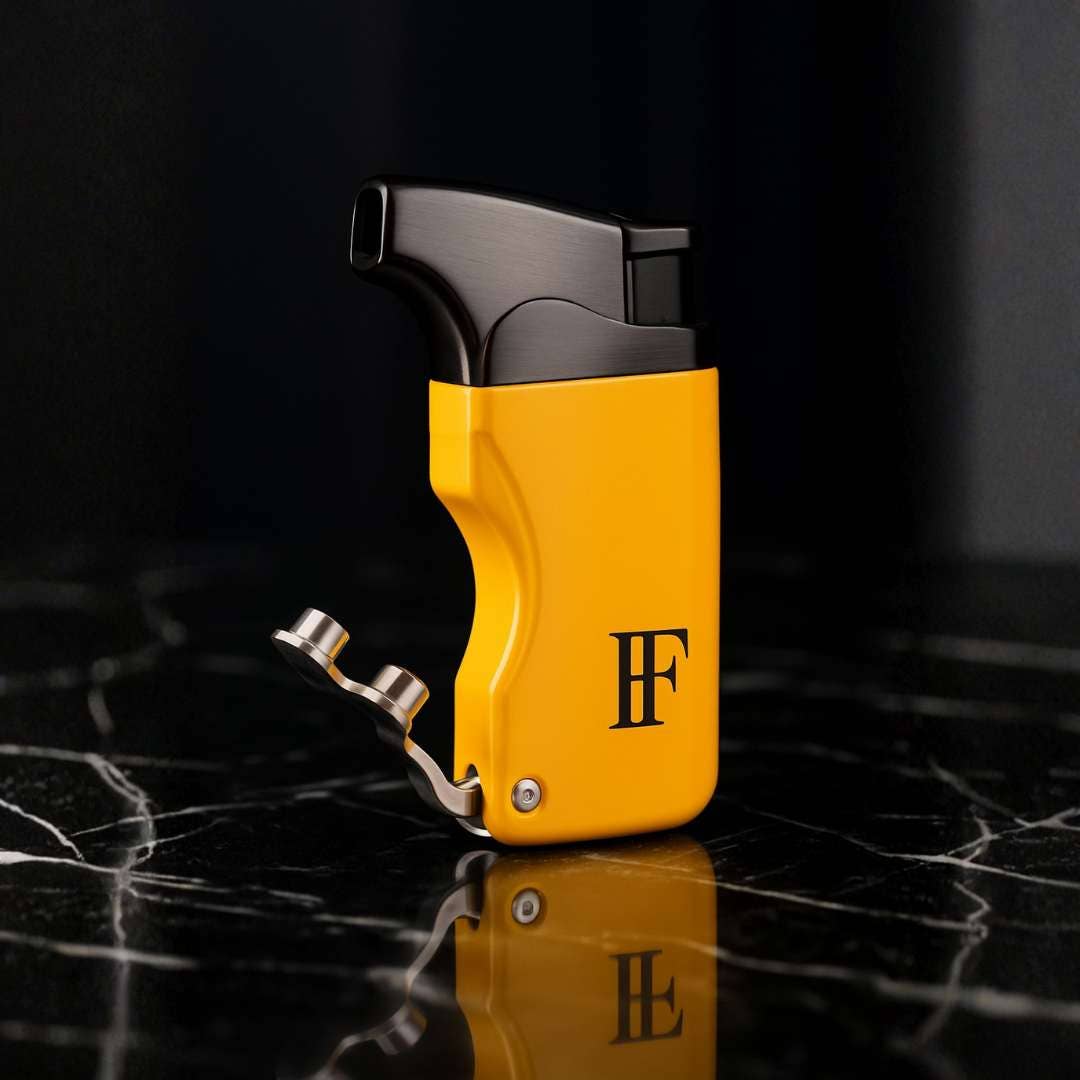 Fluid And Fire - Wholesale Humidor/Cigar Accessory - Leather Case, Yellow Metal Torch, Guillotine Cutter1