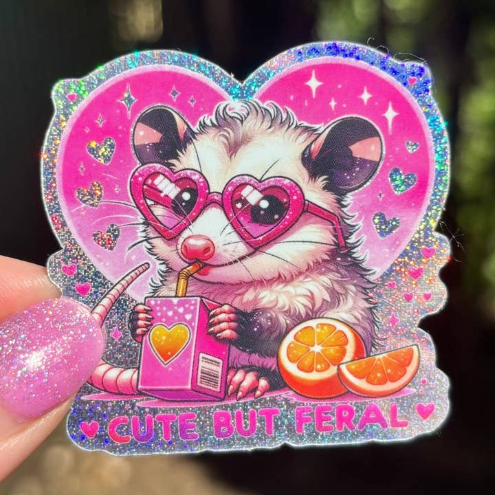 Süßer aber wilder Opossum-Glitzeraufkleber für den Großhandel von Awfullynerdy.co