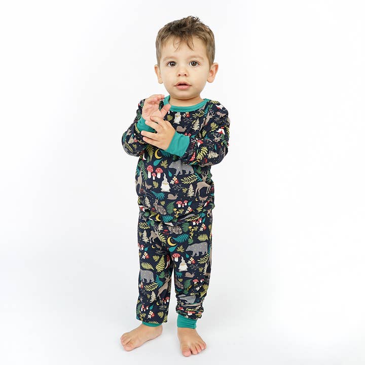 Emerson and Friends - Wholesale Sleepwear Set - Kids - Night Forest Bamboo Long Sleeve Kids Pajama Pants Set1