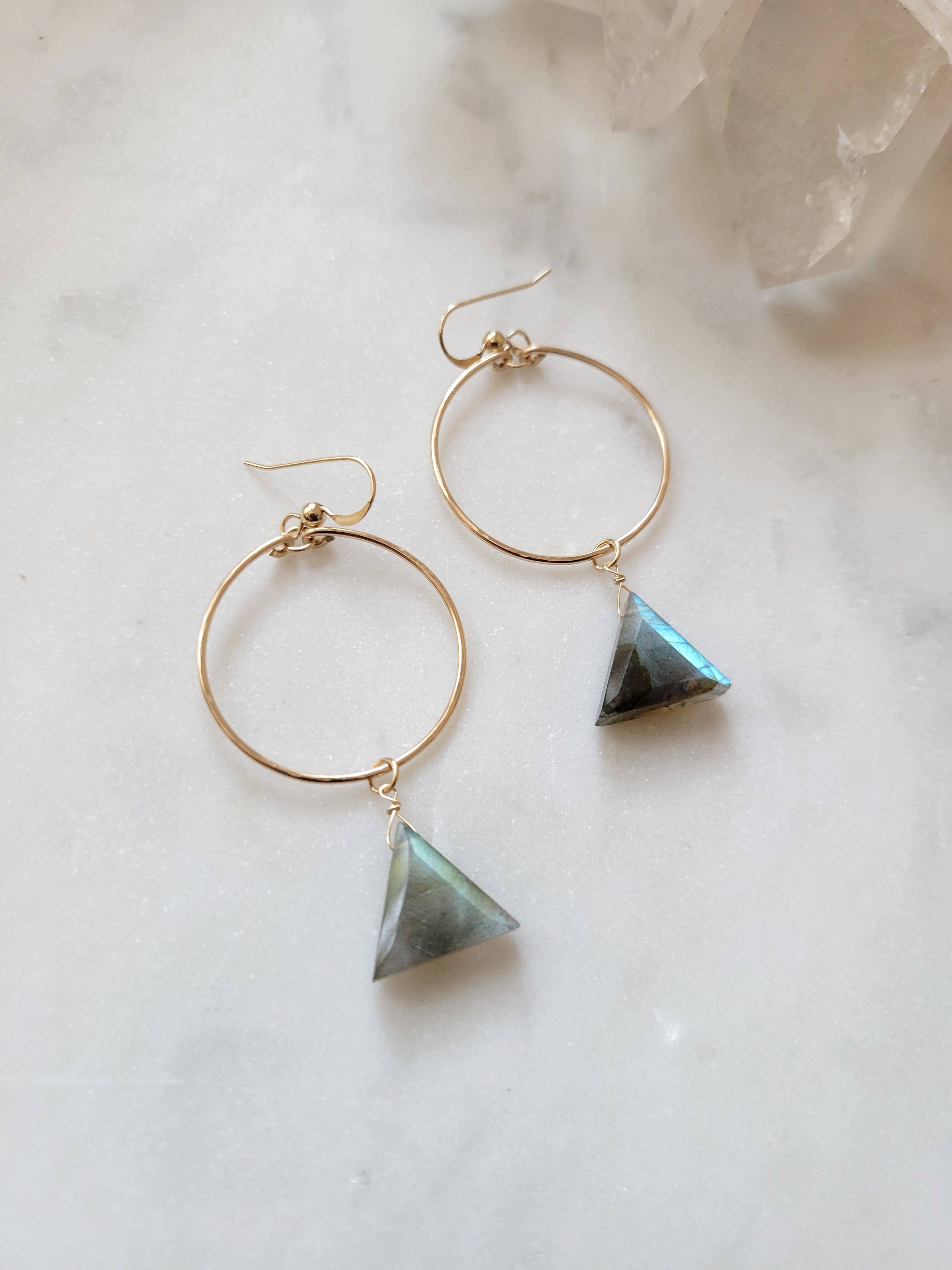 Leo Eleven Jewelry - Wholesale Dangle Earrings - Labradorite Triange Hoop Earrings 4