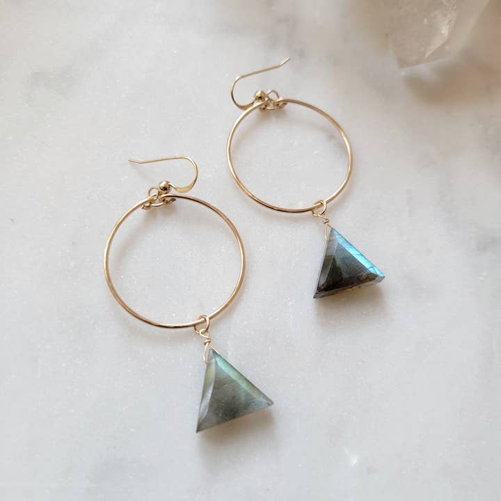 Leo Eleven Jewelry - Wholesale Dangle Earrings - Labradorite Triange Hoop Earrings 4