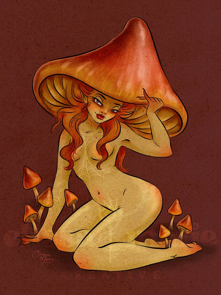 Stampa d'Arte 8x10 Pin-up Fungo Cappello da Strega | funghi | stregato per la vendita all'ingrosso da parte di Elissa Marie Creative