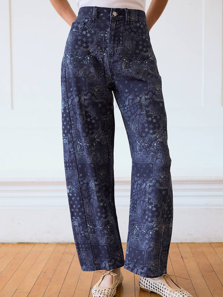 Washed Bandana Print Wide Leg Pants - RB1082 for wholesale by RAISONNEL