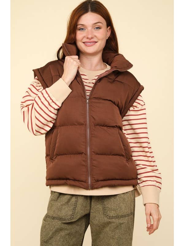 Vanilla Monkey - Wholesale Outerwear Vest - Women's - High Neck Casual Comfy Puffer Vest