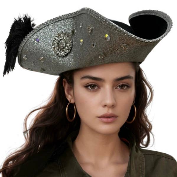 KBW Global Corp. - Wholesale Hat Accessory - Women's - Deluxe Bling Pirate Tricorn Hat0