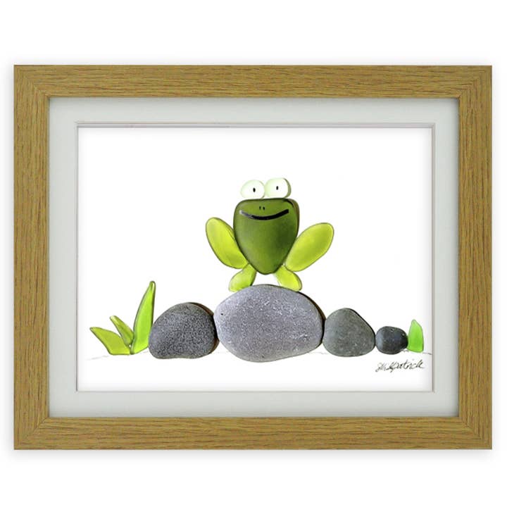 UrchinArtworks - Wholesale Art Print - Happy Frog - Sea Glass & Pebble Wall Art Picture Decor