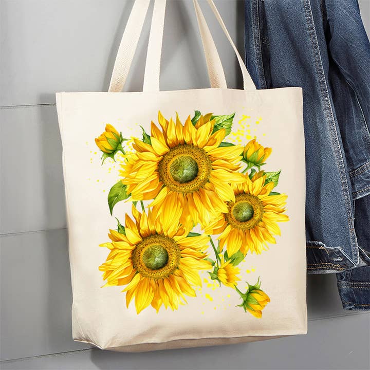 Bolsa de lona Spring Summer Yellow Sunflowers de 12 oz para venta al por mayor de Avery Lane Gifts