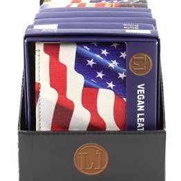Vegan Wallets American 12 Pcs Pdq for wholesale by Leather Impressions Inc