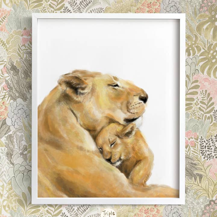Mor Kærlighed Kunst Print | Safari Tema | Lion Mor og Baby for engroshandel hos Triple Studio