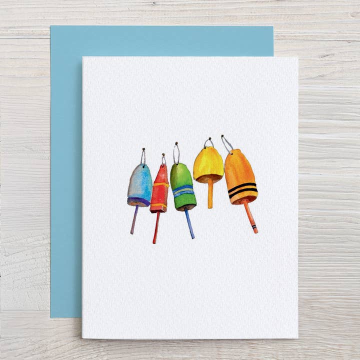 Watercolor Colorful Buoys Note Card for wholesale by Waterline Studio