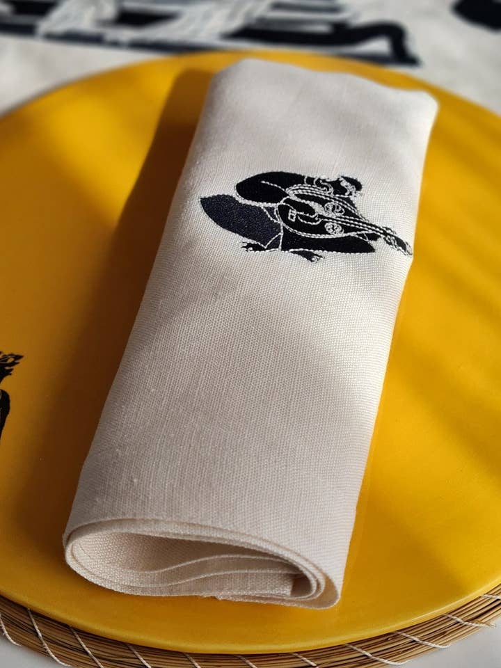 Set med 4 broderade linneservetter - OUED för wholesale av LA FIBRE ARTISANALE