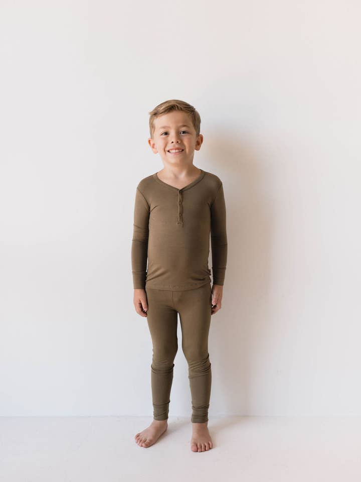 Forever French Baby - Wholesale Sleepwear Set - Kids - Bamboo Two Piece Pajamas | Olive Green2