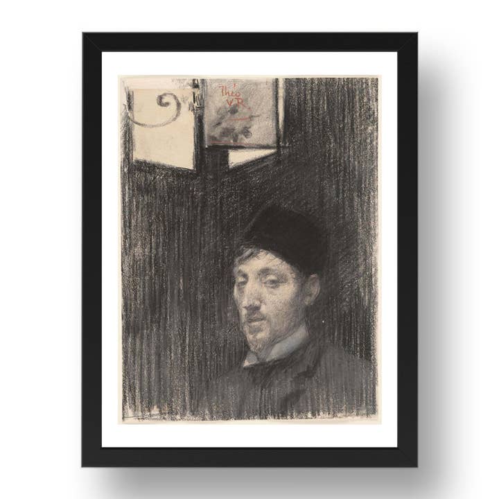 Theo Van Rysselberghe : Autoportrait, œuvre moderniste, reproduction d'affiche au format A3 dans un cadre noir de 17x13 pouces. pour la vente par PERIOD PRINTS