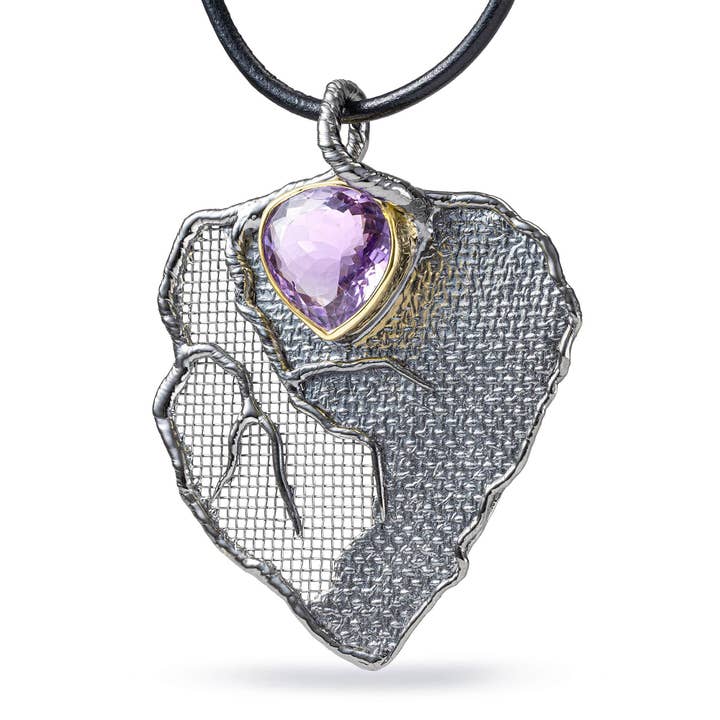 Pendente Pneuma Singular Edition em Prata e Malha de Titânio com Ametista em Corte Pera por atacado de German Kabirski