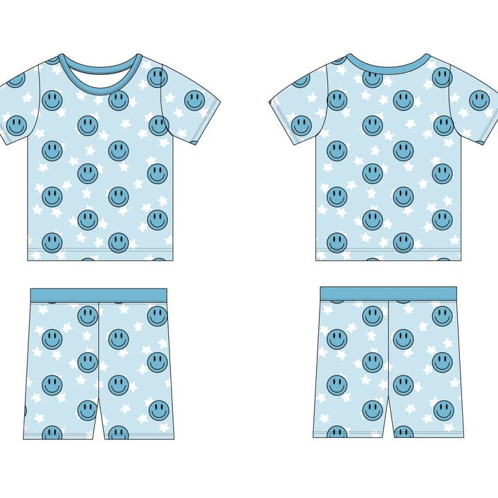 Blue Smiley Short Set for wholesale by Jensens Jammies