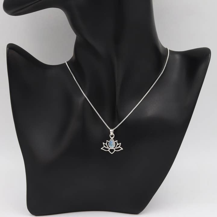 Jay Jools - Wholesale Pendant/Charm Necklace - Rainbow Moonstone Lotus Pendant: 925 Sterling Silver Jewelry4