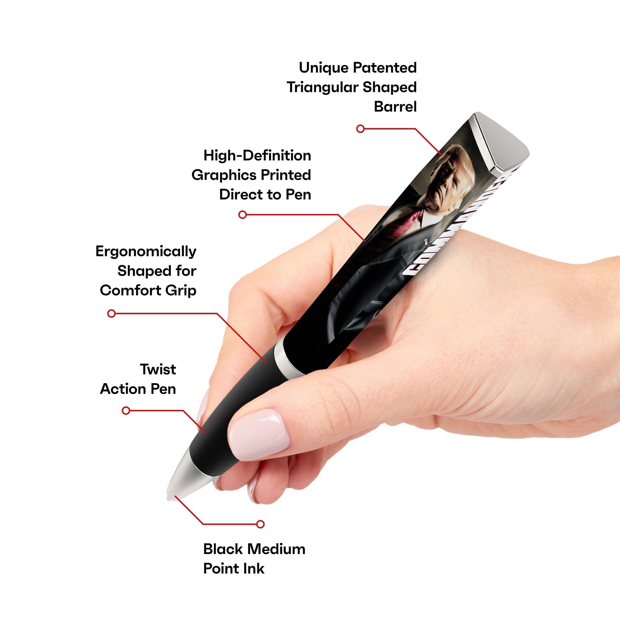 GMG Works - Vente Stylos - Stylo à bille Trump « Commander in Chief », 3 faces3