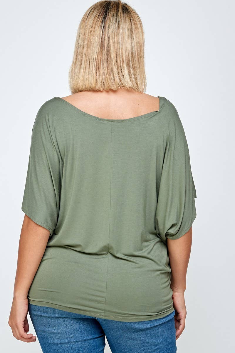 Haute Fox Plus Size & Contemporary - Wholesale Knit Top - Women's - Plus Size Solid Dolman Drape Top PL2188P-T2