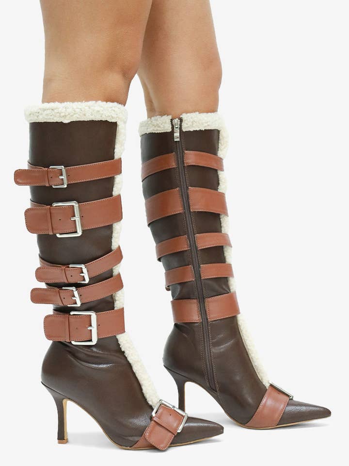 Lemonade Shoes - Wholesale Laarzen - Dames - INGRID- Kniehoge Laars, Zijgesp Buckledetail, Puntige Neus10