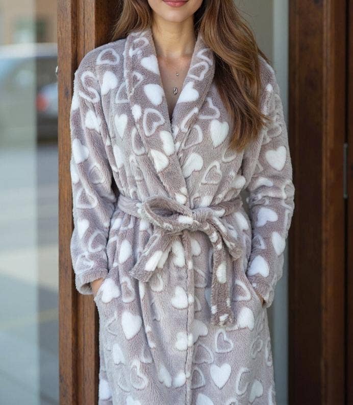 Rosa Clothing - Wholesale Robe - Women's - Heart Print Thickened Flannel Fleece Bathrobe Loungewear4