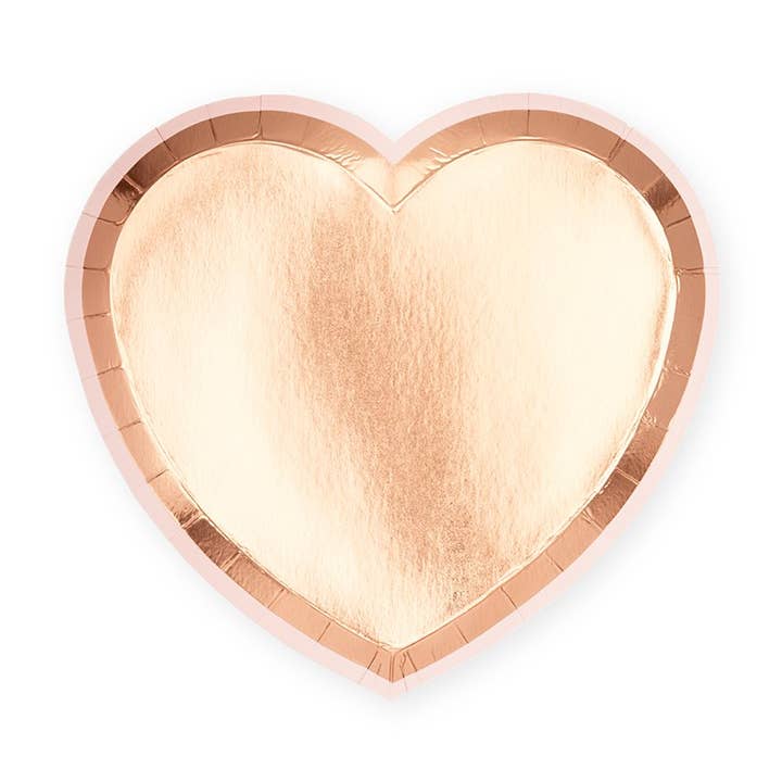 Small Heart Disposable Paper Party Plates - Rose Gold for wholesale by Weddingstar Inc.